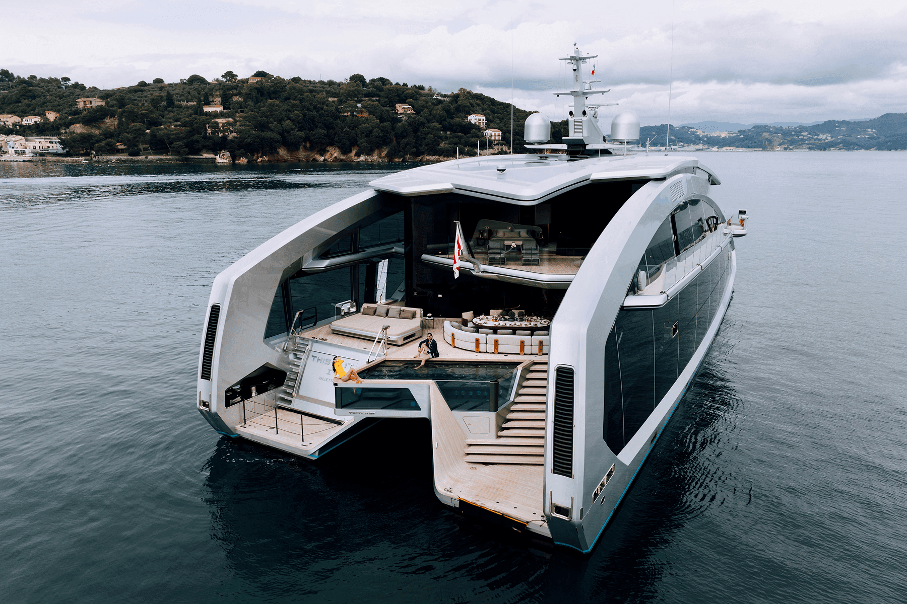 Aerial view of This Is It modern yacht