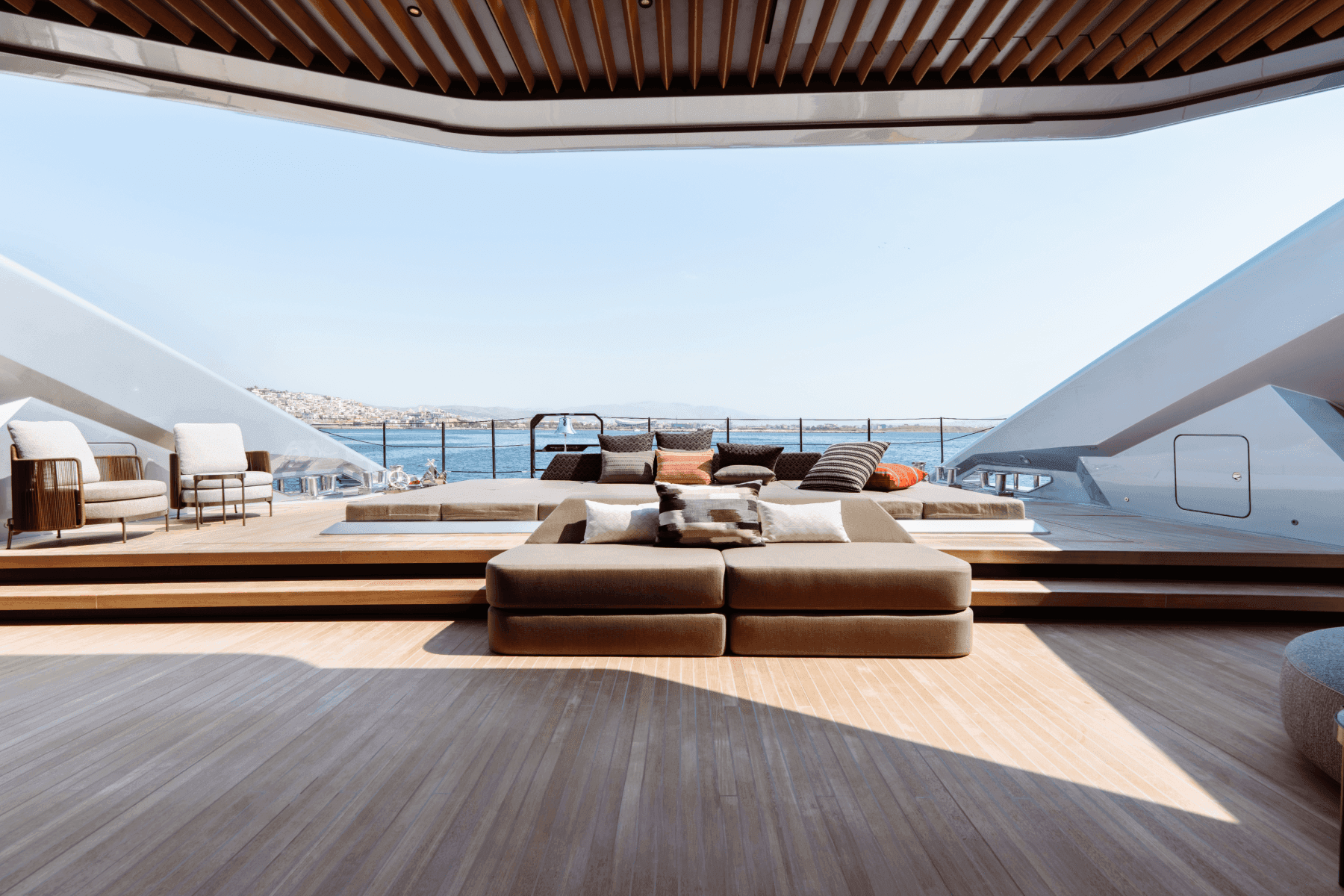 Master suite aboard This Is It featuring floor-to-ceiling glass walls